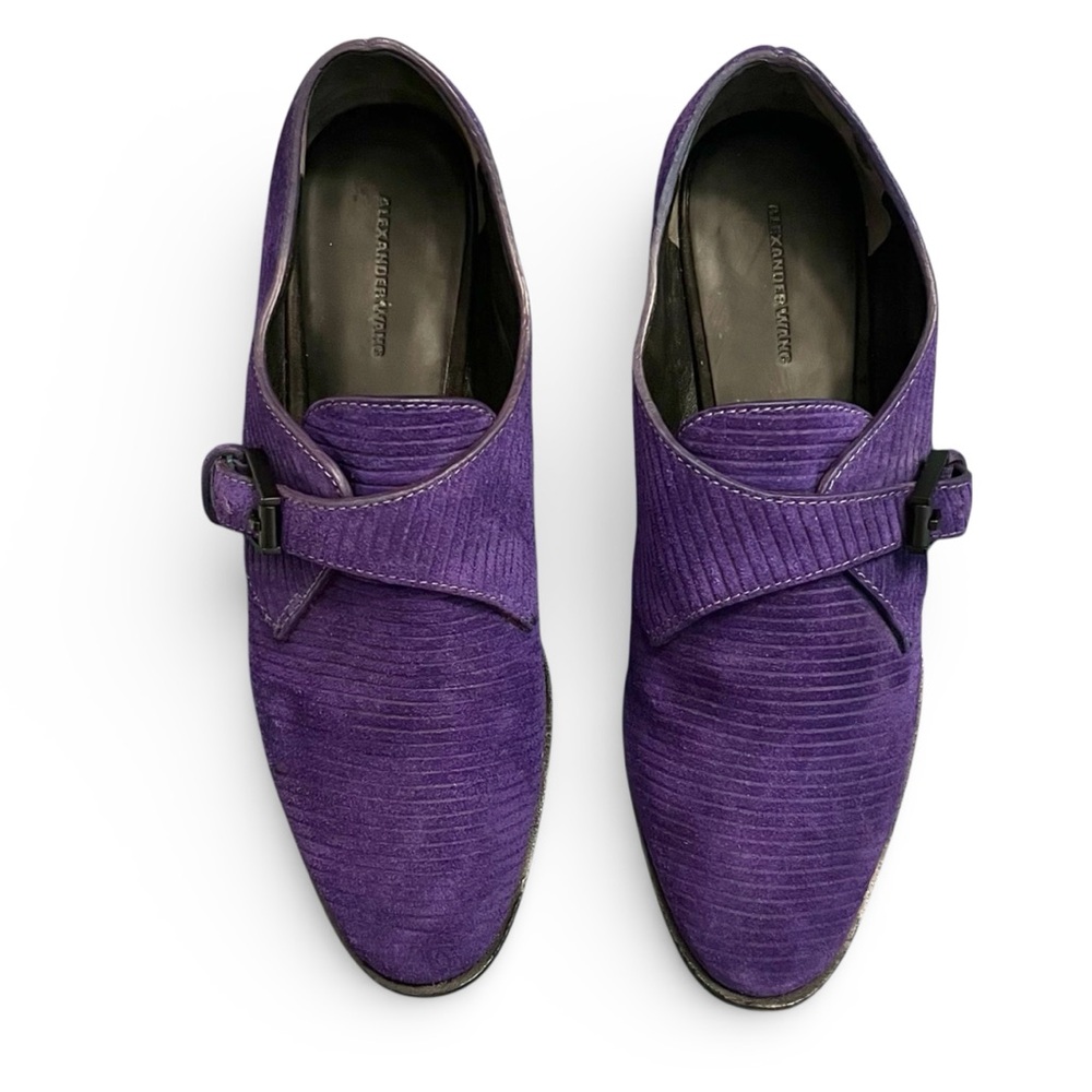 Alexander Wang Ruby Purple Corduroy Suede Monk Strap Buckle Brogues 8 - Picture 2 of 11